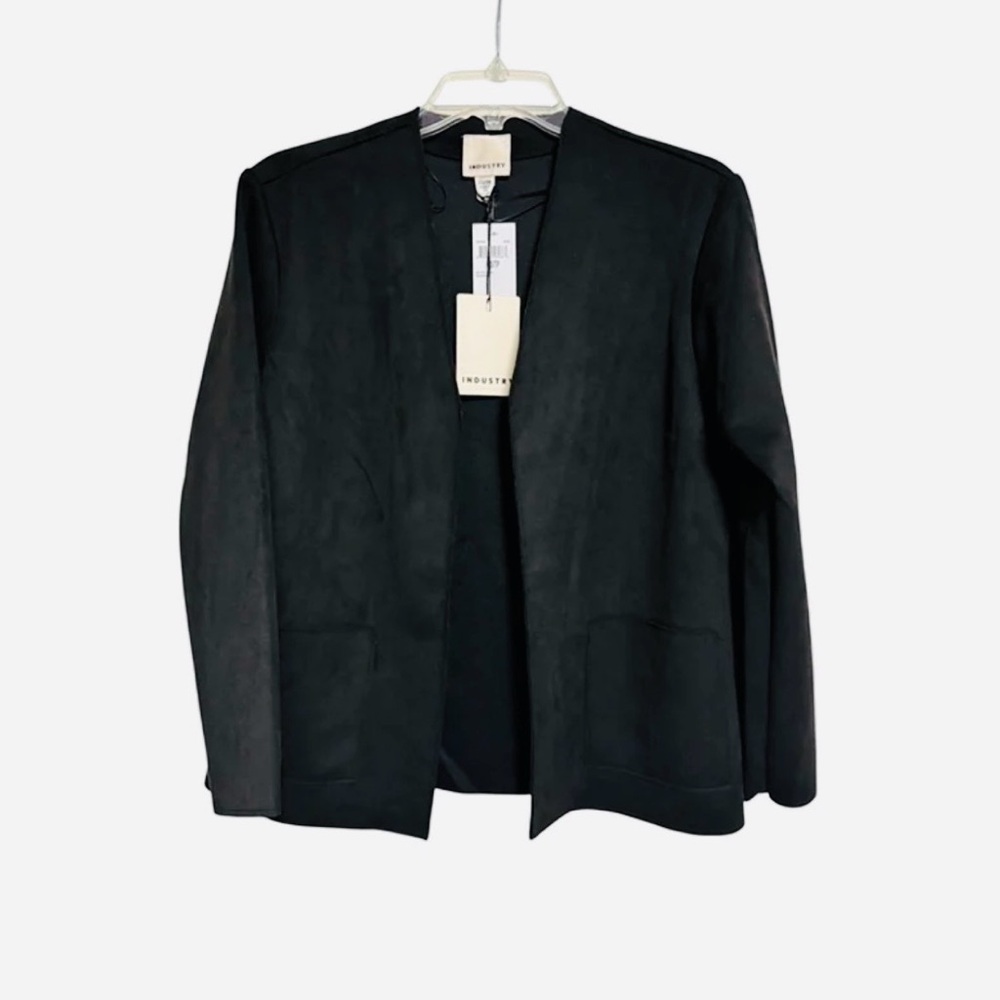 Black Blazer Industry Womens Black Faux Leather Open Front nwt - Picture 10 of 16